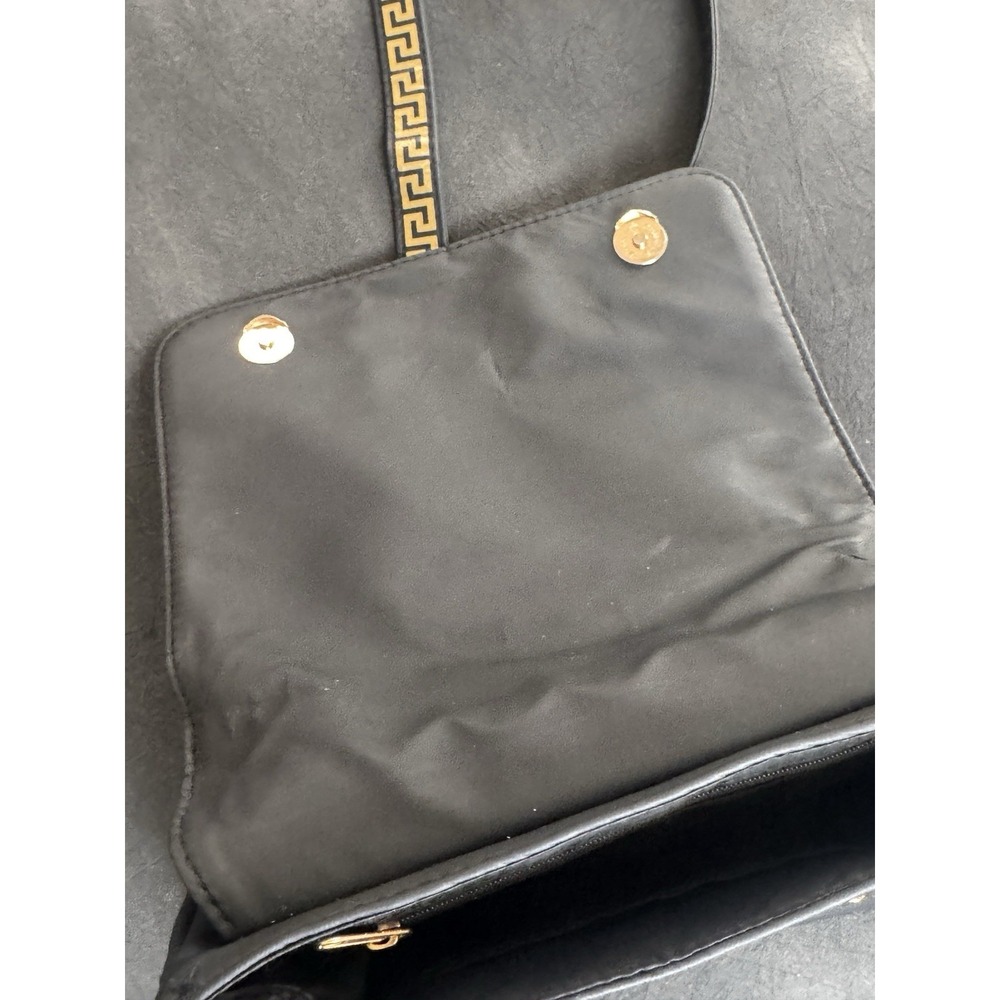 Versace Parfums Vintage Black Crossbody Messenger Bag Gold Medusa Logo Greek Key - Picture 4 of 16
